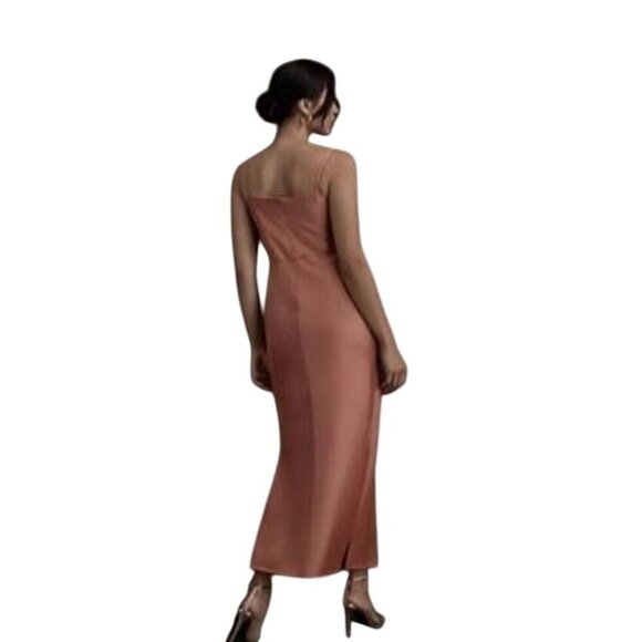 Sachin & Babi Cali Satin Slip Midi Dress 2 Peach Cowl Neck Wedding Guest Elegant - Picture 2 of 11